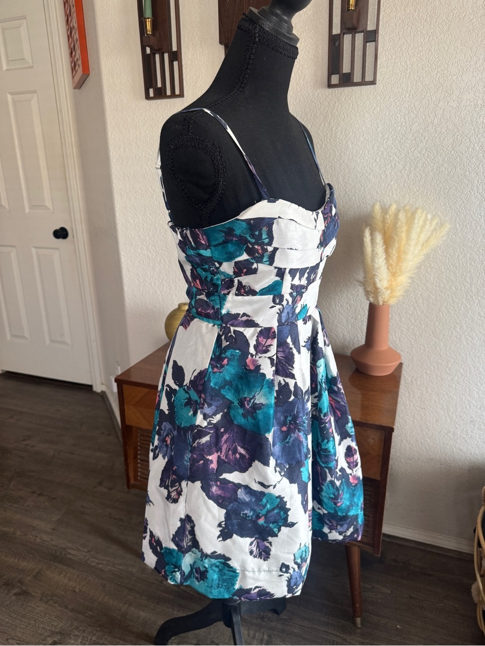As U Wish White Midi Dress with Teal and Purple Floral Print